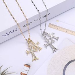 Ch Designer Cross Pendant Necklace Chromes Double Diamond Gold Hip Hop Men Women's Sweater Heart Chain Lover Gift Sanskrit Luxury Fashion New 2024 Brand Xqfp