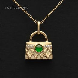 Unique Design Diamond Jewellery Pouch Shape Gold Jadeite Stone Pendant Necklace