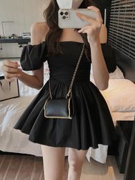 Party Dresses Black Short Dress Women Pure Color Elegant Y2k Mini Kawaii Clothing Fairy Korean Bodycon 2023 Summer Chic