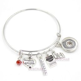 Whole Adjustable Bangle Snap Jewellery Teacher Bracelet Book Ruler Crayons Charms Bangle Snap Button Bracelets for Teacher Gift254y