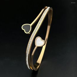 Bangle Fashion 3 Colour Slimming Energy Jewellery Bracelet Heart Shape Shiny Rhinestone Stainless Steel Black And White