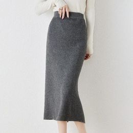 Skirts 2023 Arrival Autumn And Winter Wool Knit Skirt Women's High Waist Fashion Soft Quanlity Elastic Girl Clothes