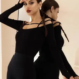 Stage Wear 2023 One Word Neck Female Latin Dance Bodysuit Sexy Performance Clothes Cha Samba Rumba Tops MC058