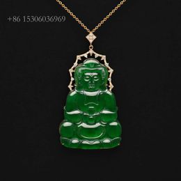 100% Natural Top Level "Imperial Green" Glassy Jadeite Jade Goddess Of Mercy Pendant Gold Jewellery