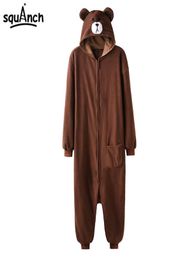 Animal Onesie Plush Size XXL Bear Kugurumi 150190 cm Adult Women Men Pyjama Sleep Overall Polar Fleece Zipper Jumpsuit Brown T2008370651