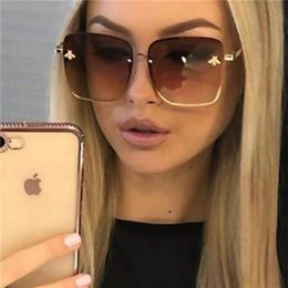 Sunglasses 2021 Fashion Lady Oversize Rimless Square Bee Women Men Small Glasses Gradient Sun Female UV4003361