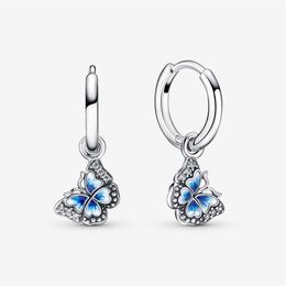 Rose Gold Plated 100% 925 Sterling Silver Blue Butterfly Hoop Earrings Fashion European Earring Wedding Egagement Jewellery Accessor198D