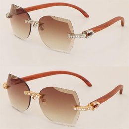 Luxury Big Diamond Set C Decoration Wooden Sunglasses for mens Designer Men Women Rimless Wood Sun glasses Cat Eye Vintage 8200761330c