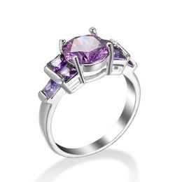 LuckyShien Family Friend Gifts Rings Silver Purple Cubic Zircon Delicate for Women's CZ Rings Jewelry s317e