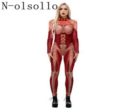 Women039s Jumpsuits Rompers Nolsollo 3D Flesh Colour Muscle Print Cosplay Womens 2021 Halloween Sexy Body Suits Bodycon Gothi4314002