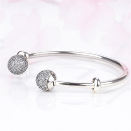 Top Quality Moments Open Bangle Pave Caps With Cubic Zirconia Bangle Pan Bracelet Fit Bead Charm 925 Sterling Silver Jewellery J1907319n