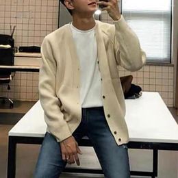 Men's Sweaters Men Solid Color Sweater Coat V-neck Knit Casual Autumn Winter Cardigan Long Sleeve Single Breasted