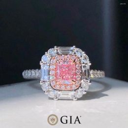 Cluster Rings GIA 0.51ct Faint Pinkish Brown Diamonds Solid 18K Gold Female's Wedding Engagement For Women