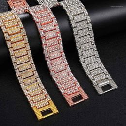 Link Chain Men Hip Hop Bracelets Full Rhinestones Cuff Watchband Chains Iced Out Bling Jewellery Accessories Charm Bracelet 21cmx2 252w