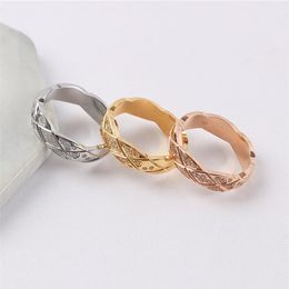 High Band Polished Ring Diamond check Classic Design Women Lover Rings Multicolor Stainless Steel Couple Rings Fashion Jewelry Who283Q