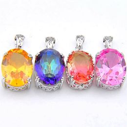 10 Pcs Lot Unique Mix Rainbow Crystal Zircon Gemstone 925 Sterling Silver Pendants Necklace for Women Bi Colored Tourmaline Penda286Z