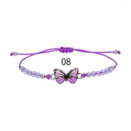 Strand Colourful Crystal Beaded Butterfly Bracelets Handmade Braided Rope Adjustable Bangles For Women Girl Teens Jewellery Accessories