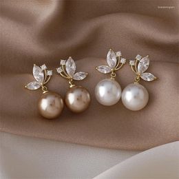 Stud Earrings Elegant Zircon Butterfly Pearl For Women Girls Baroque Champanhe 2023 Korean Fashion Jewelry