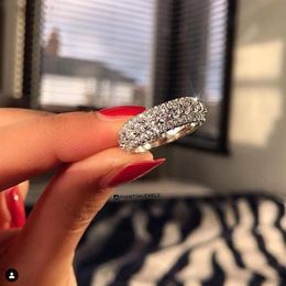 2021 Ins Top Selling Luxury Jewellery 925 Sterling Silver Three Rows Pave White Topaz CZ Diamond Promise Rotatable Women Wedding Ban302t