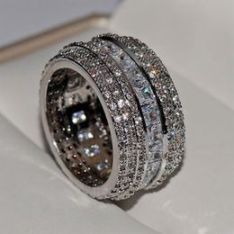 Choucong Wedding Rings Top Sell Drop Ship Luxury Jewellery 925 Sterling Silver Princess Cut White Topaz CZ Diamond Gemstones Promise238K