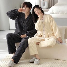 Women's Sleepwear 2pcs Couple Pyjamas Autumn And Winter Long Sleeve Zipper Cardigan Trousers Coral Velvet Thickened Pijamas For Women Men