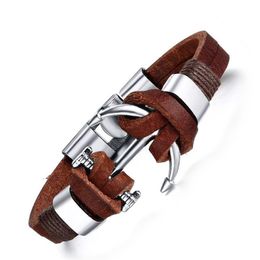 2016 Newest Genuine Leather Strips Alloy Vintage Bracelet Boat Anchor Buckle Charm Bangle Men Jewelry Trendy Jewellery300B