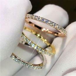 Simple Fashion Sweet Cute Fashion Jewellery 925 Sterling Silver&Rose Gold Fill Pave White Sapphire CZ Diamond Women Wedding Band Rin253x