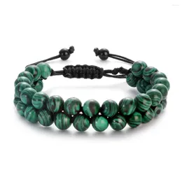 Strand Men Green Malachite Charm Handmade Round Beads Bracelets Adjustable Bangles Women Yoga Prayer Jewellery Gift