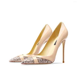 Dress Shoes 2024 High Quality Women's Heels With Pointed Shining Thin Pumps Sexy Party Comfortable Office