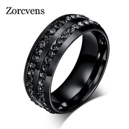 Cluster Rings Modyle High Quality Male Punk Vintage Black Stainless Steel Jewelry Two Rows CZ Stone Wedding Ring For Man Woman2662