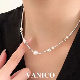 Dainty Irregular Beads Pearl Necklace 925 Sterling Silver White Gold Minimalist Simple Freshwater Pearl Beaded Chain Necklace 231222