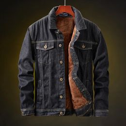 Warm Fleece Wool Liner Cowboy Black vintage Denim Jeans Outwear Jacket Parka Winter Men Jackets and Coats Thick Trendy 231222