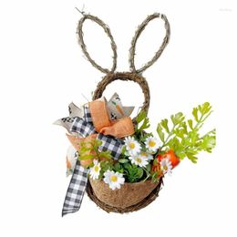 Decorative Flowers Home Decor Easter Wreath With Ears And Carrot Crafts For Festival Holiday Party Background