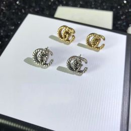 Antique old gold luxury designer women letter wire G stud earrings 18k Gold Silver girls logo engrave earrings wedding party Jewellery birthday gift