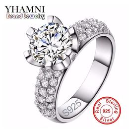 YHAMNI Original 925 Sterling Silver Wedding Rings For Women Romantic Flower Shaped Inlay 3 Carat CZ Diamond Engagement Ring Wholes255y