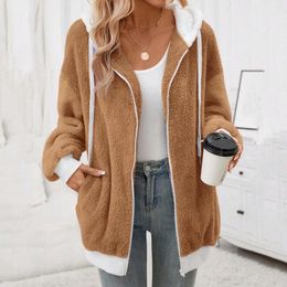 Women's Hoodies Casual Color Block H Sweatshirt Zipper Hoodie Loose Blouse Warm Coat Women Outwear Winter Jacket