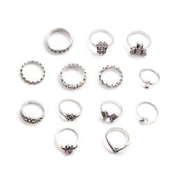 Vintage gold and silver crown jewelry big palm elephant 13 piece set ring female knuckle sun and moon elephant fatima rhinestone j259d