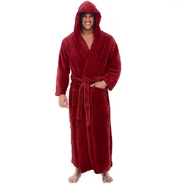 Men's Sleepwear Robes Hooded For Men Fluffy Winter Long Sleeves Flannel With Hood Soft Warm Bathrobe Luxury Fashion Cotton Kimono Robe