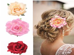 24 Colors Boho Flower Hair Accessories For Women Bride Beach Rose Floral Hairclip DIY Brides Headdress Brooch Wedding Flores Hairp6601984