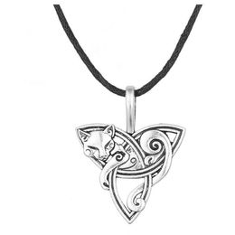 JF064 Viking vintage religious animal Fox charm Triangle hollow pendant women necklace amulet rope necklaces whole342v