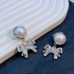 Stud Earrings Bow French Personality Designer Pearl Studs