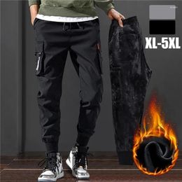 Men's Pants Winter Plush Warm Military Cargo Sweatpants Men Elasticity Drawstring Multi Pockets Bottoms Casual Jogger Trousers