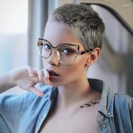 Sunglasses Elegant Clear Leopard Blue Philtre Eyeglasses Frame Women Oversized Square Prescription Reading Glasses Ladies Diopters