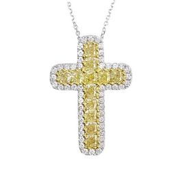 Hip Hop Vintage Fashion Jewelry 925 Sterling Silver CZ Diamond Yellow Crystal Gemstones Party Women Wedding Cross Pendant Clavicle222T