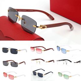 france Famous Brand Sunglasses Men Glass Rimless carving gold Wooden Bamboo Legs Buffalo Horn Natural Sun glasses occhiali lunette222d
