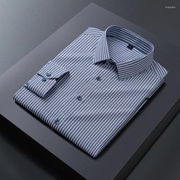 Men's Casual Shirts Autumn Striped Long-sleeved Shirt Bamboo Fibre Anti-wrinkle-free Business Premium Sense Large Size M-5XL