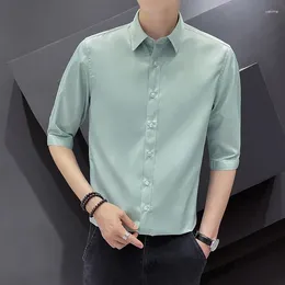 Men's Casual Shirts Summer For Men Half Sleeve Shirt Clothes Business Work Slim Fit Solid Colour Camisas Para