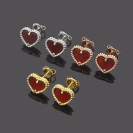 Cute romantic Original designer branded 10mm small heart red stud 18k yellow Gold silver rose women letter VC logo stamp engrave earrings girls wedding Jewellery