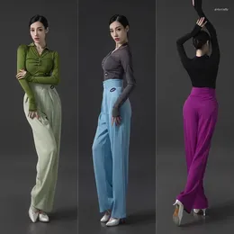 Stage Wear Women Latin Dance Performance Costumes Adult Long Sleeved Straight Leg Pants Modern Training Suit DN13873