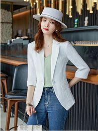 Women's Suits Spring Summer 2024 Fashion Women Coat Half Sleeve Suit Office Ladies Jacket Overcoat Female Blazer Thin White Top Cardigan